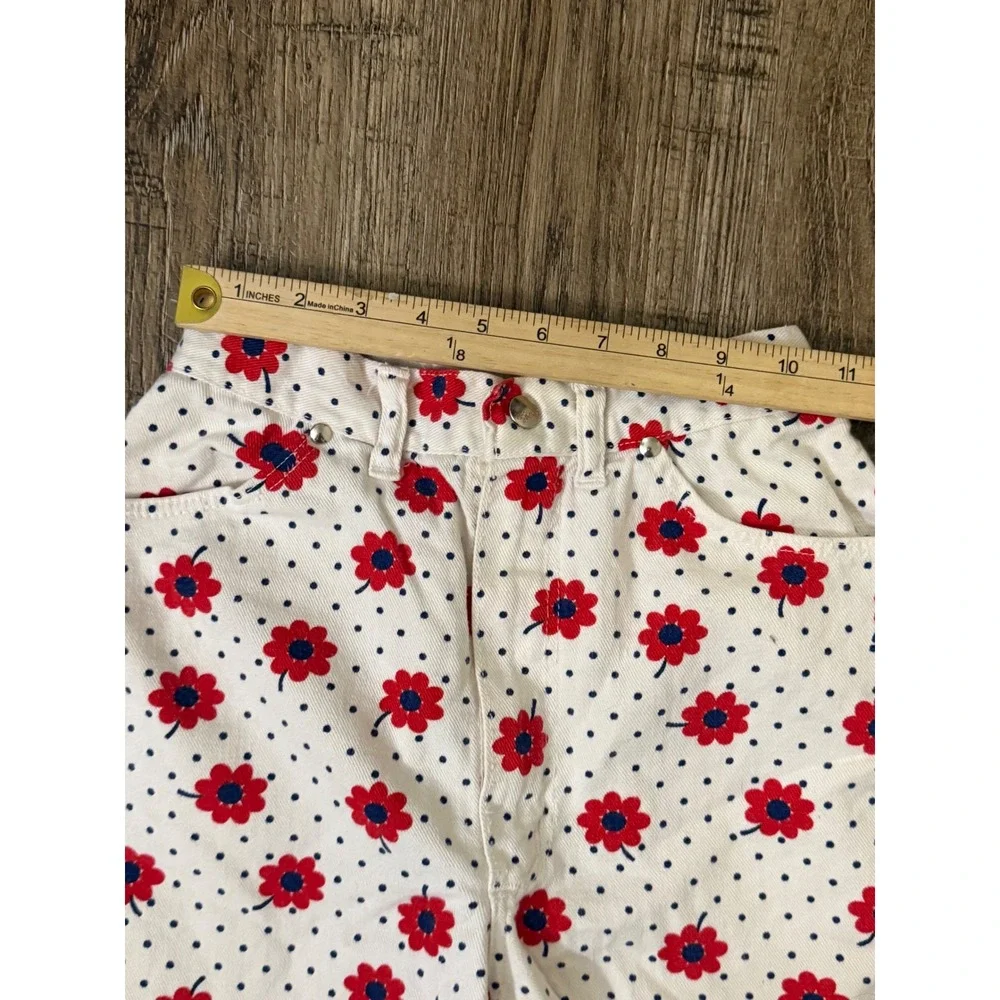 Wrangler Vintage High Waisted Floral Polka Dot Denim Shorts White Red 11/12 Slim